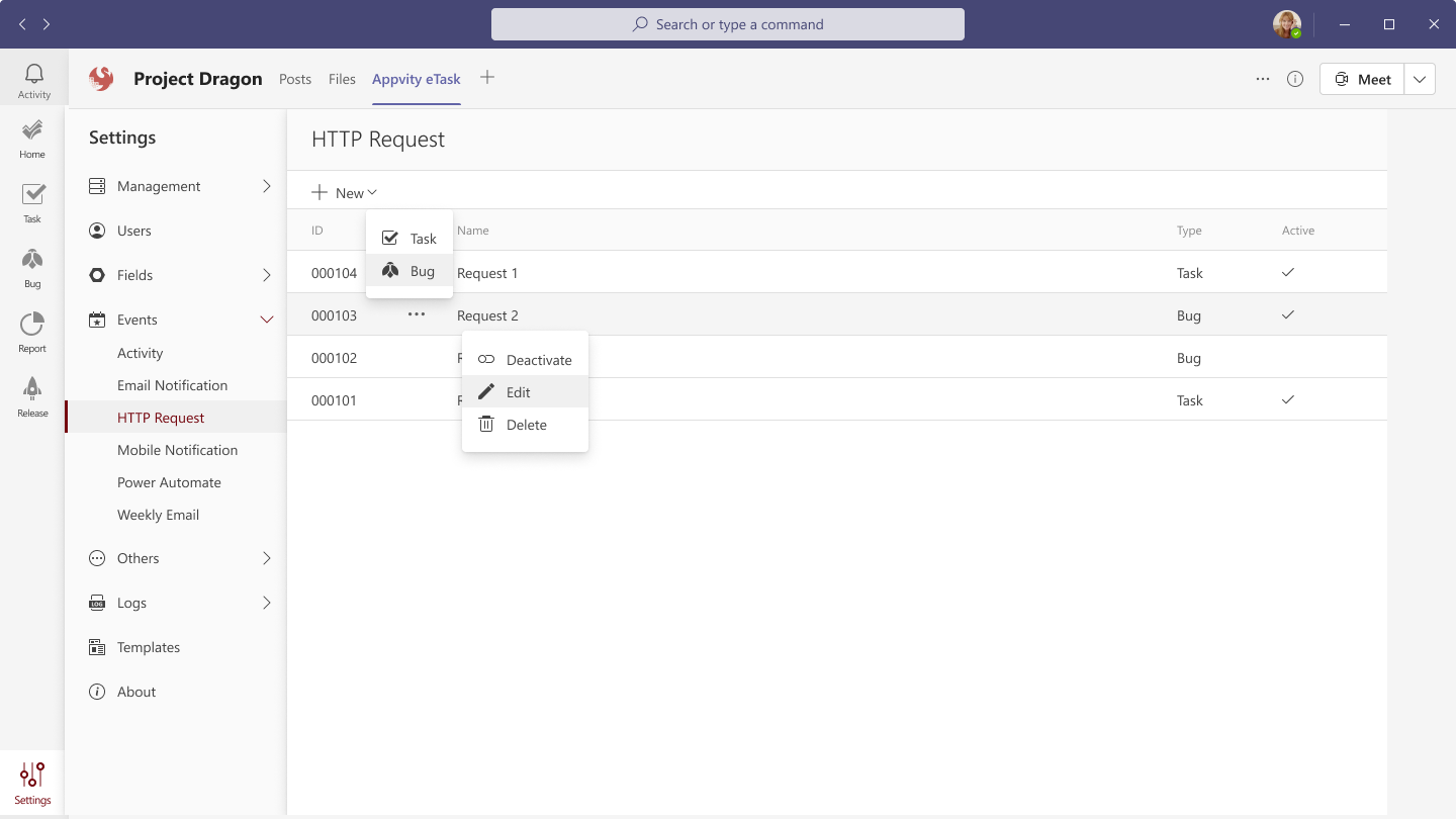 eTask HTTP Request extension
