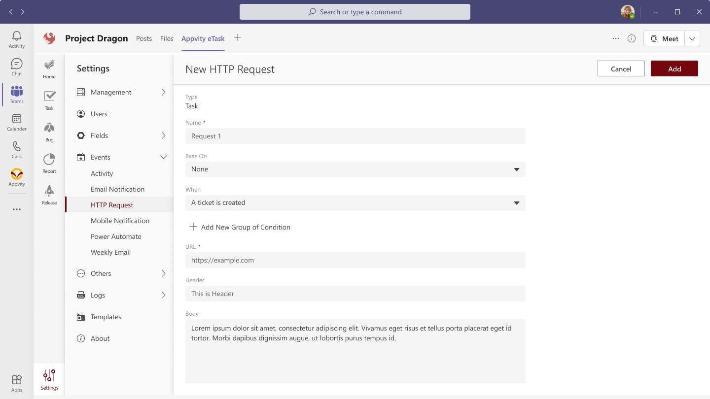 eTask HTTP Request extension