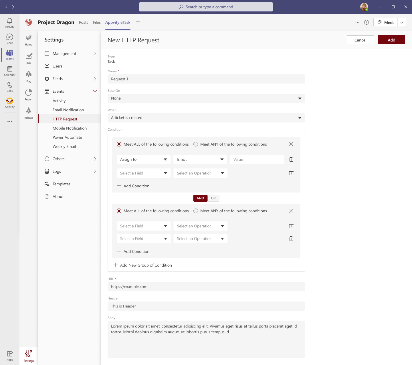 eTask HTTP Request extension