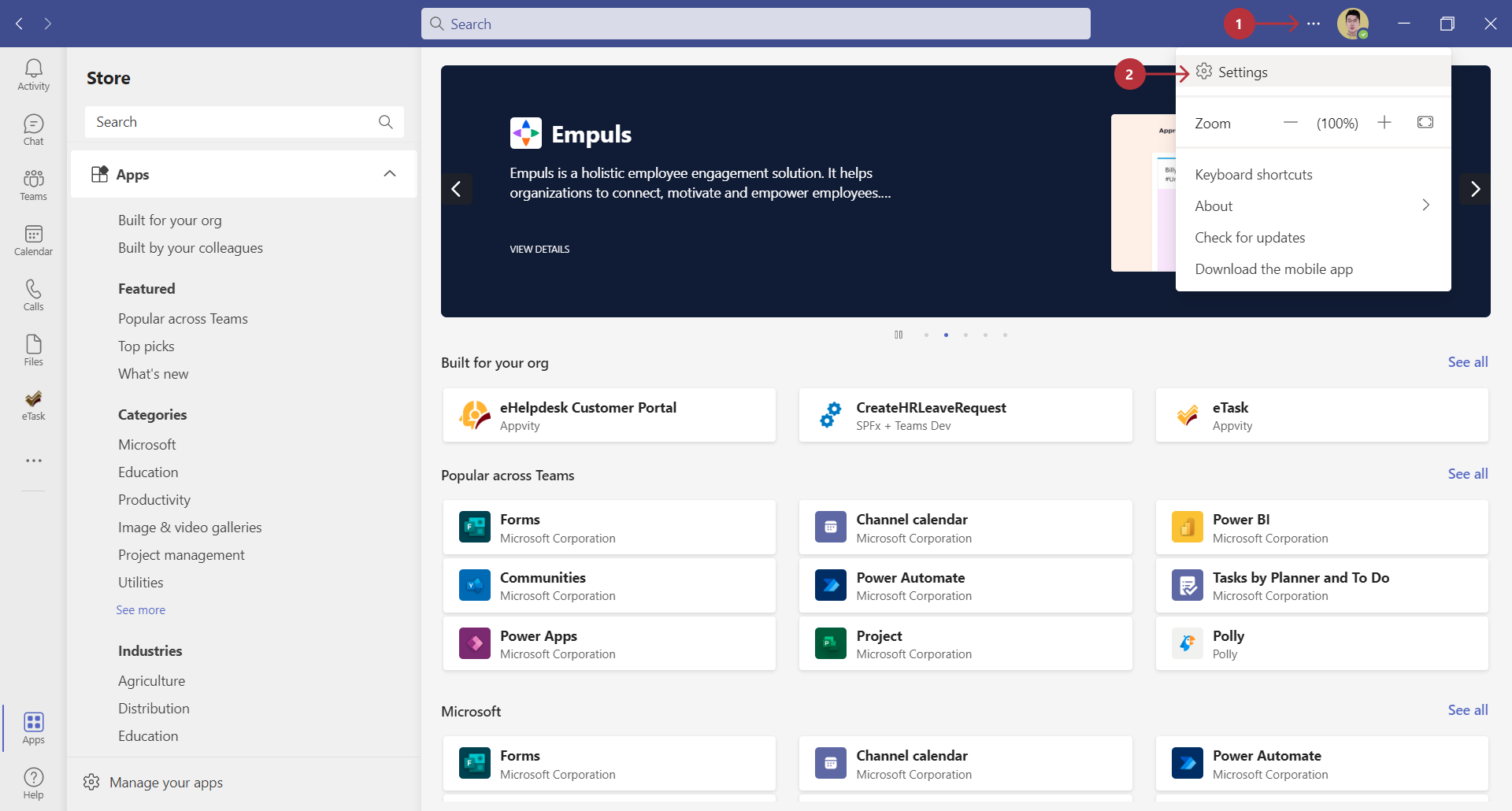 eTask Microsoft Teams Activity