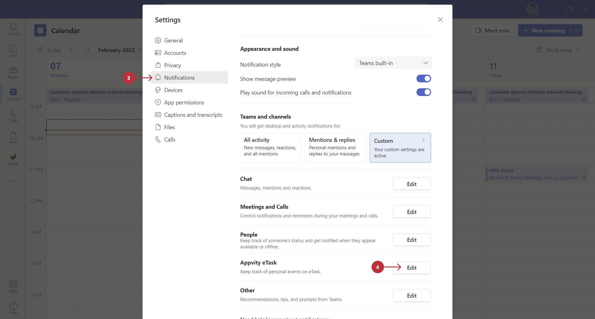 eTask Microsoft Teams Activity