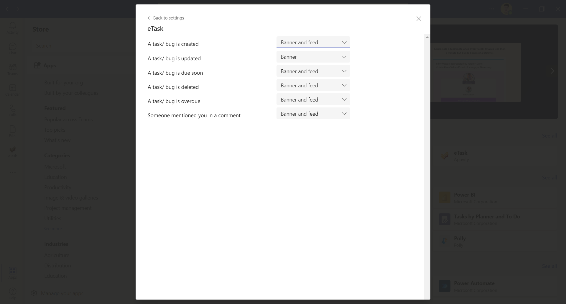 eTask Microsoft Teams Activity