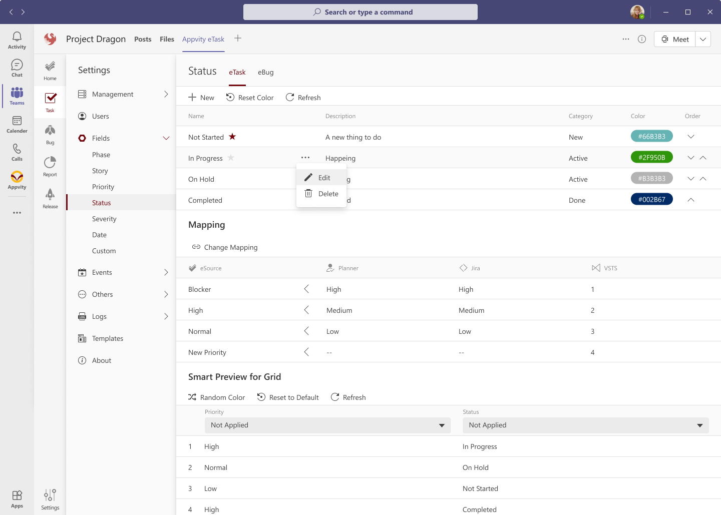 eTask Status