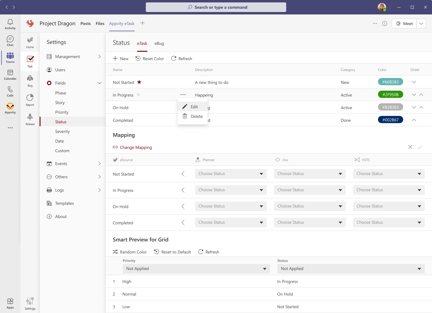 eTask Status