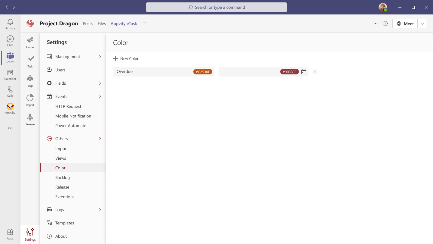 eTask Color Settings