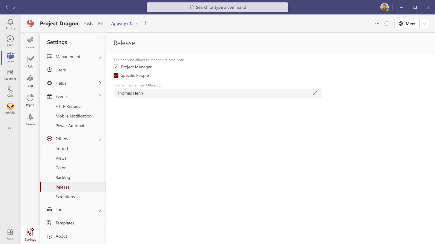 eTask Release Settings