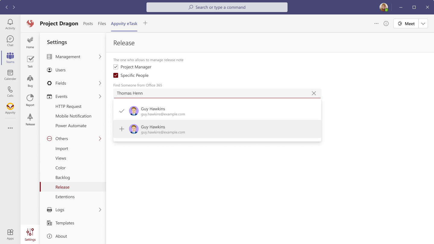 eTask Release Settings