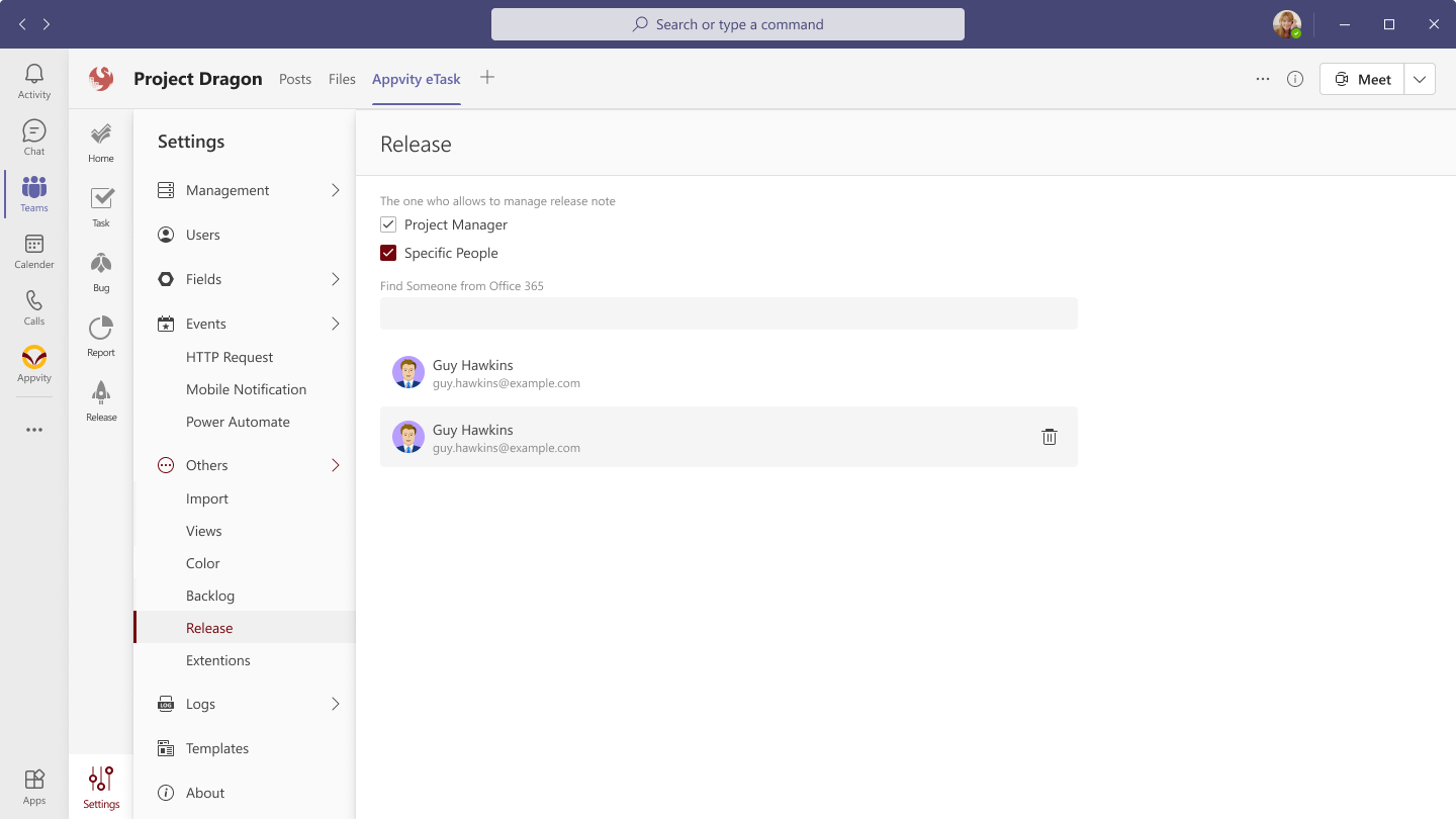 eTask Release Settings