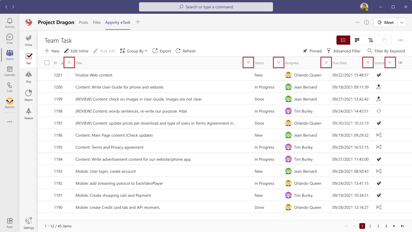 eTask Task List View