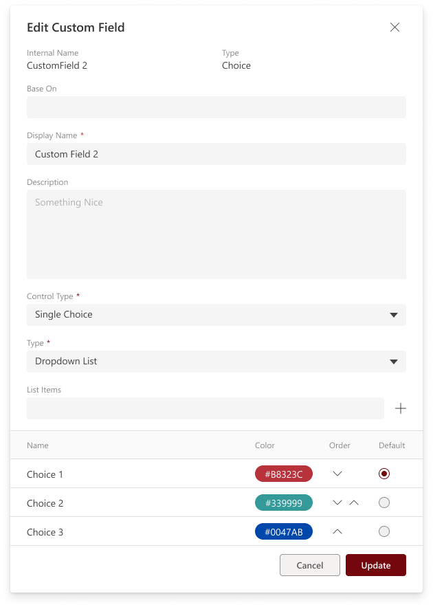 eTask Custom Fields